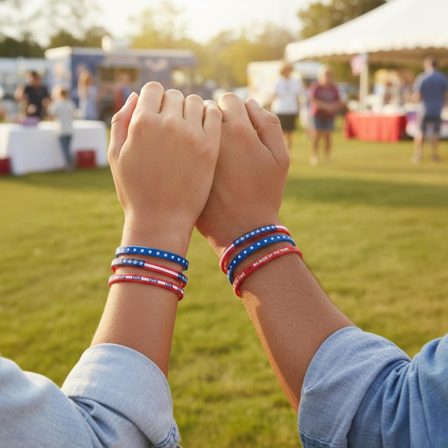 image:imageFun Express Patriotic Thin Silicone Bands for Fourth of July Rubber Bracelets 24 Pieces