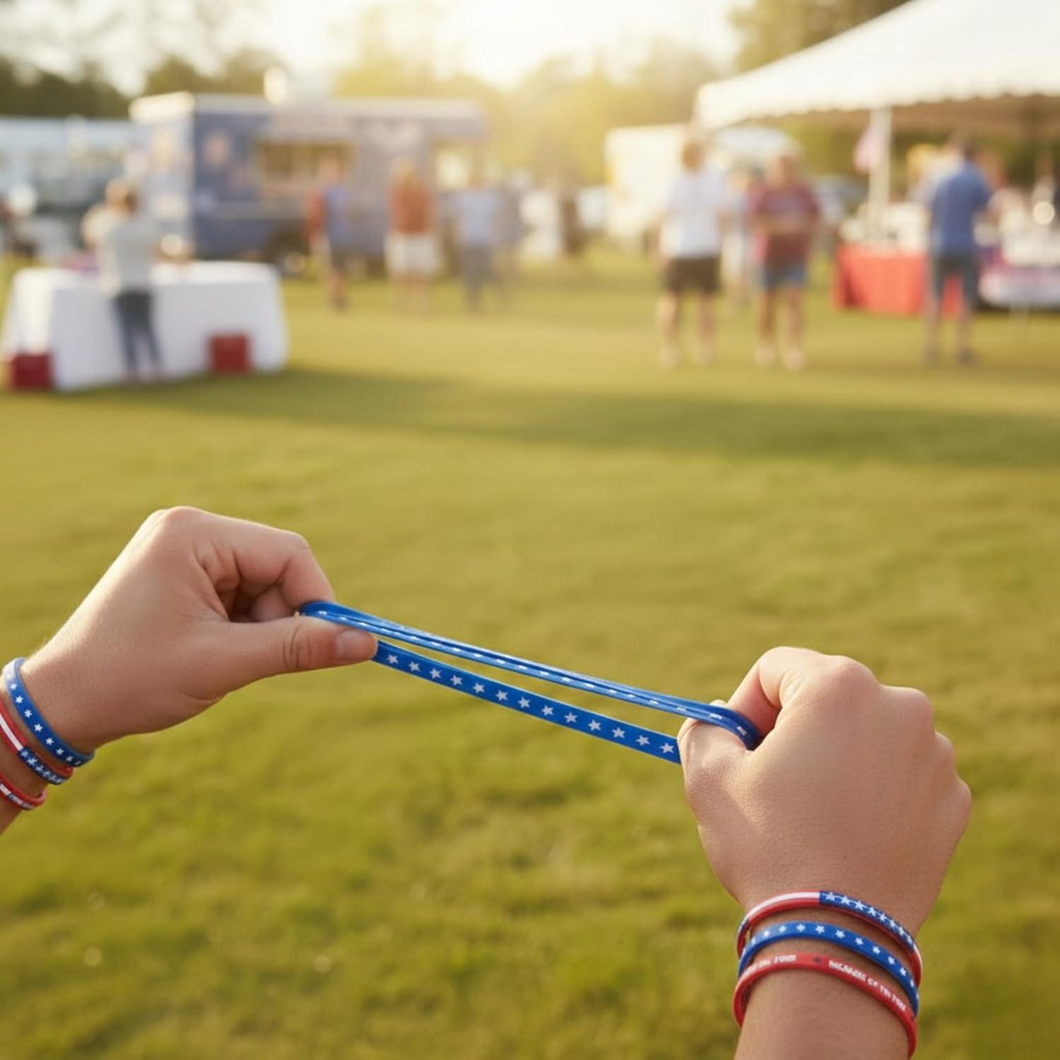 image:imageFun Express Patriotic Thin Silicone Bands for Fourth of July Rubber Bracelets 24 Pieces