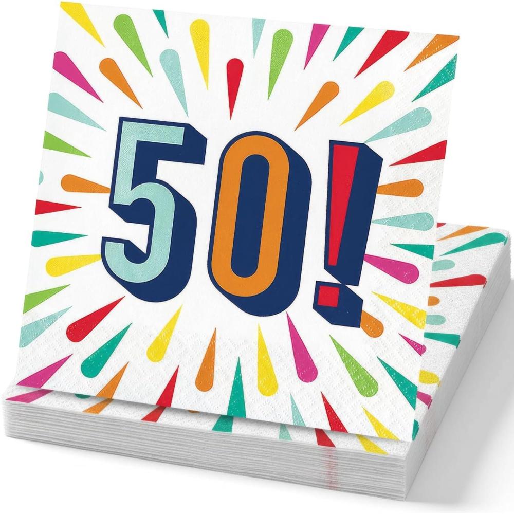 image:image50th Birthday Burst Paper Luncheon Napkins 16 Count 65 Disposable Colorful Party Napkins for Milestone Birthday Celebrations amp Tableware Decorations