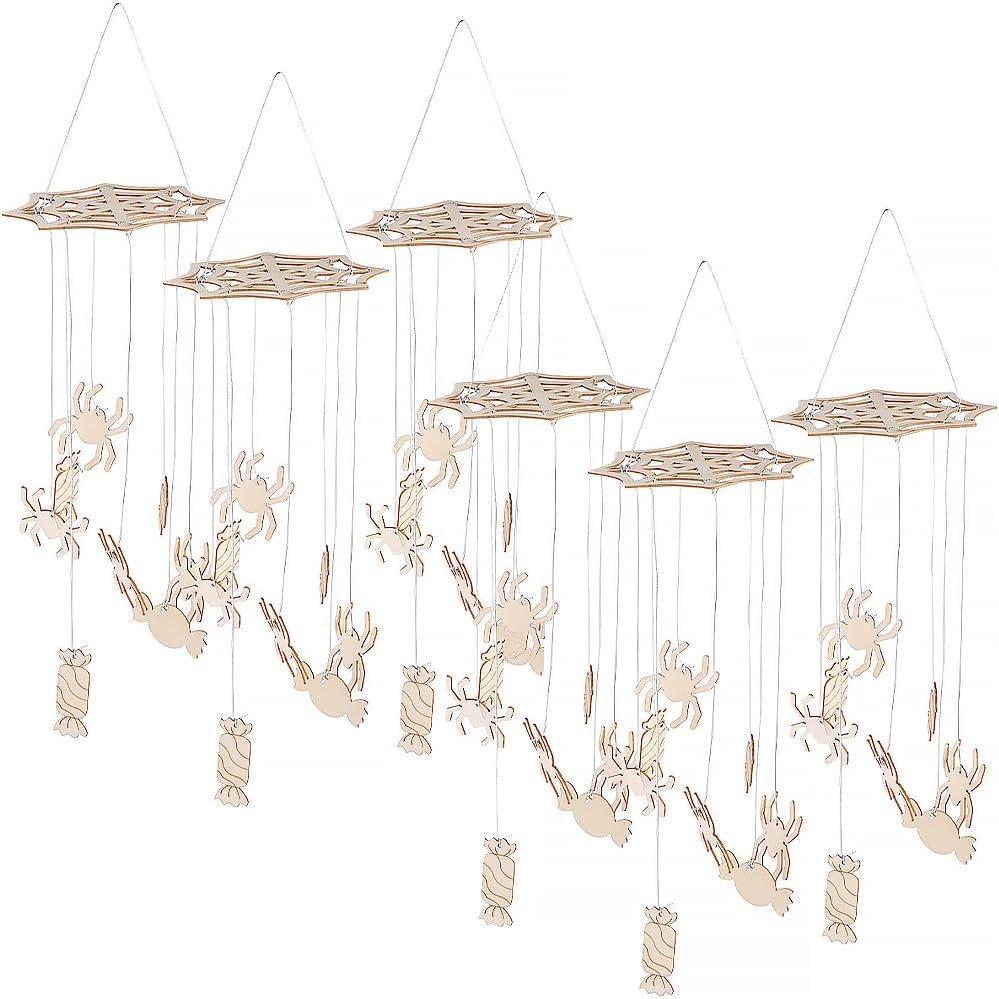 image:imageDIY Unfinished Wood Spider Web Mobile Halloween Decorations  6 Pieces