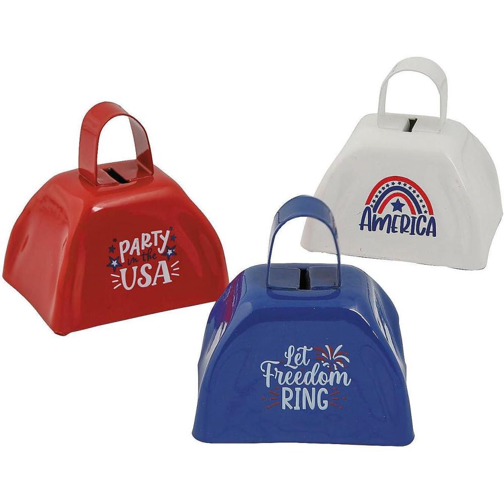 image:imageFun Express 2 34 x 2 12 Patriotic Red White amp Blue Cowbell Noisemakers 12 Pieces