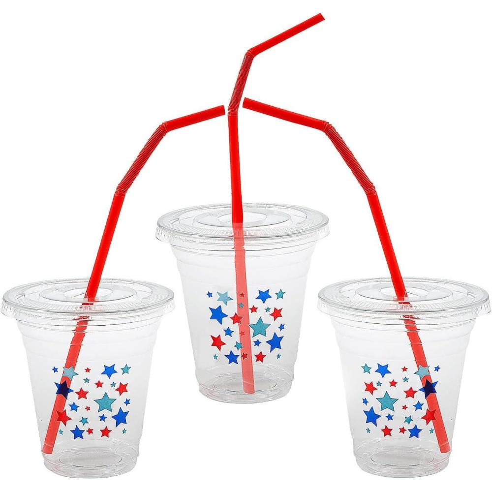 image:imageFun Express Clear Patriotic Plastic Cups with Lids amp Straws 50 Count