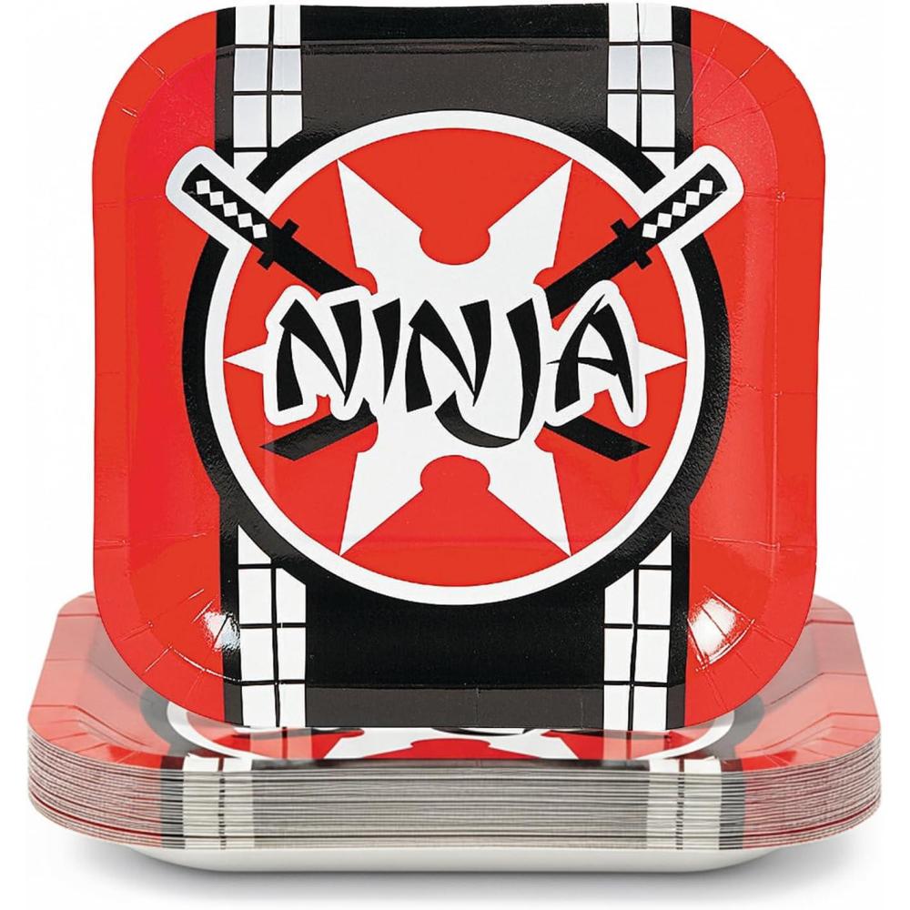 image:imageFun Express Ninja Warrior Party Samurai Swords Square Paper Dessert Plates  Multicolor Disposable Dessert Karate Theme Plates  Decorations for Boys Birthday  Party Supplies  8 Pieces