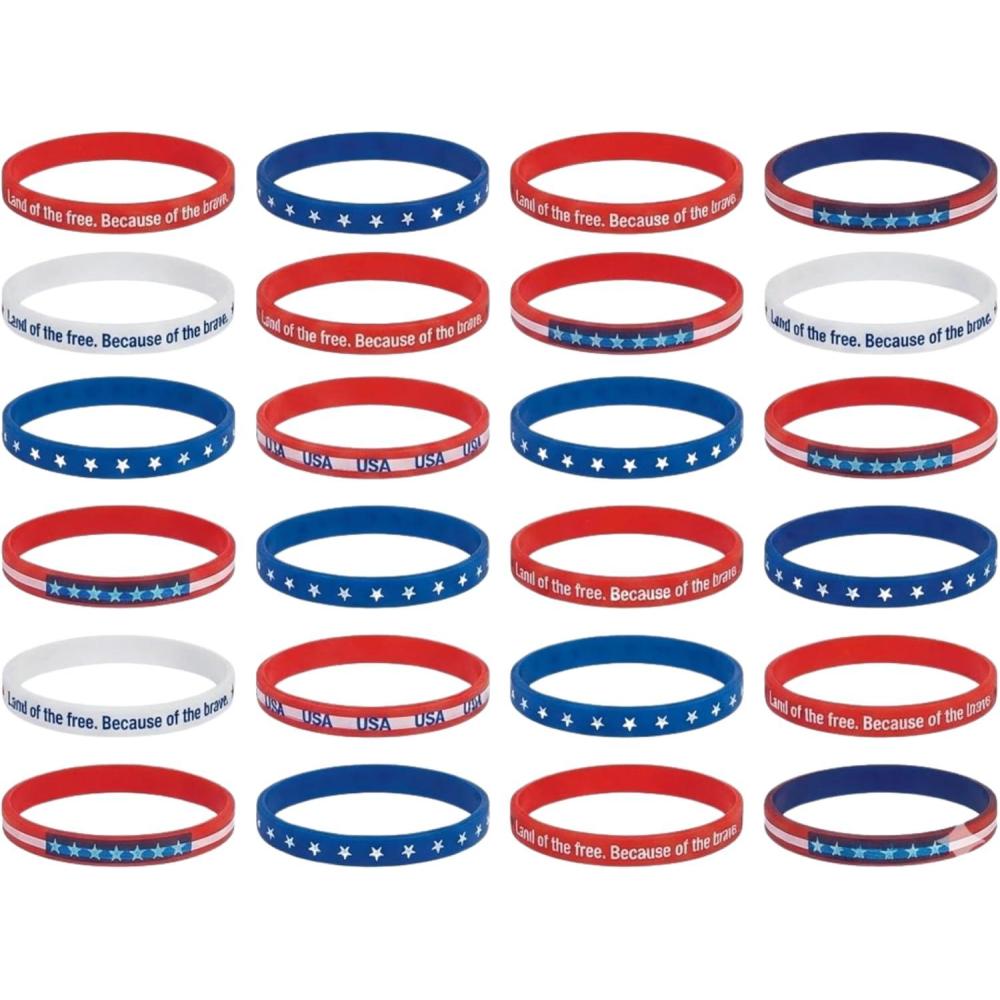 image:imageFun Express Patriotic Thin Silicone Bands for Fourth of July  Rubber Bracelets  24 Pieces