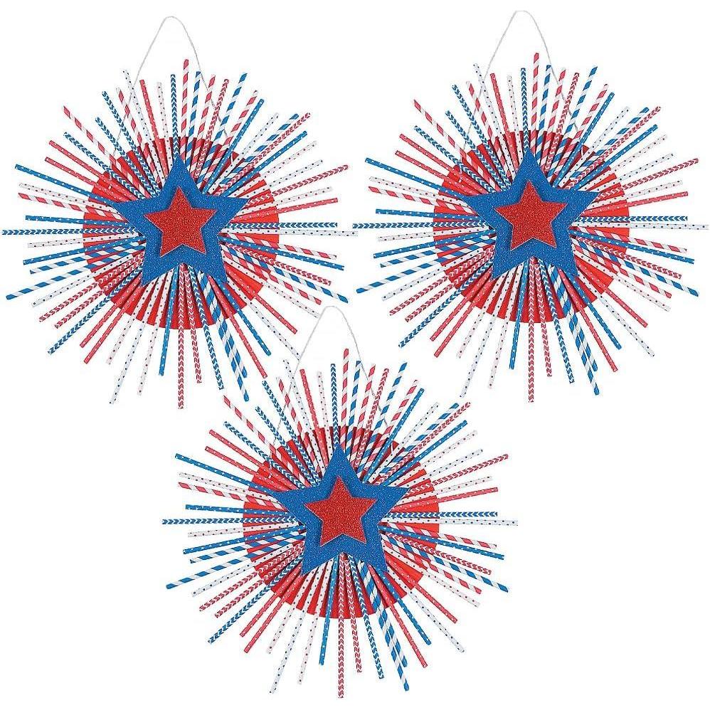image:imageFun Express Patriotic USA Straw Wreath Craft Kit  Makes 3  DIY 4th of July Craft Kits