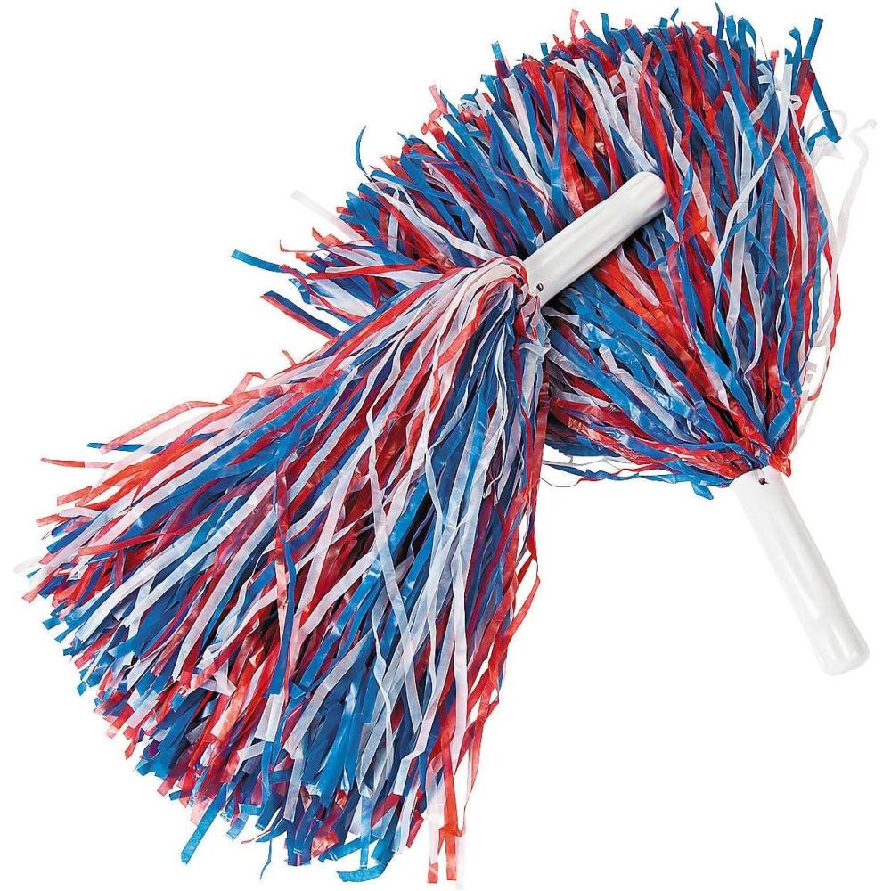 image:imageRed White and Blue Pom Poms 12 Pieces Fourth of July and Cheer Party Supplies