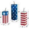 Fun Express Patriotic Fireworks Wooden Blocks – 4th of July Home Decor Red White & Blue Stars – Festive Wooden Blocks for Independence Day & USA Celebrations – Decorative Patriotic Blocks – 3 Pieces