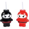 Fun Express Set of 12 Pieces Ninja Cups with Flexible Straws, Holds 20 oz, BPA Free Plastic, Birthday Party supplies, Black & Red