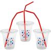 Fun Express Clear Patriotic Plastic Cups with Lids & Straws, 50 Count