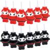 Fun Express Set of 12 Pieces Ninja Cups with Flexible Straws, Holds 20 oz, BPA Free Plastic, Birthday Party supplies, Black & Red