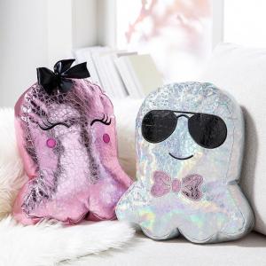 11 3/4″ x 13 3/4″ Halloween Metallic Polyester Ghost Pillows Set – 2 Piece
