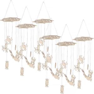 DIY Unfinished Wood Spider Web Mobile Halloween Decorations – 6 Pieces