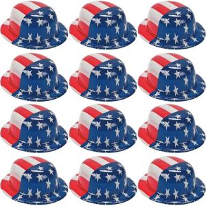 Fun Express – American Flag Plastic Derby Hat for Fourth of July – Apparel Accessories – Hats – Party Hats – Fourth of July – 12 Pieces
