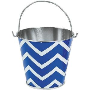 Fun Express – Blue Chevron Metal Pails 1pc for Fourth of July – Party Supplies – Containers & Boxes – Metal Containers – Fourth of July – 1 Piece