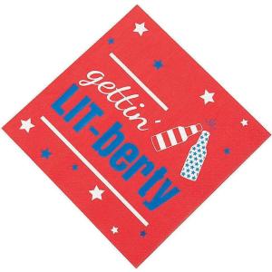 Fun Express – Patriotic Drinking Saying Napkins for Fourth of July – Party Supplies – Print Tableware – Print Napkins – Fourth of July – 50 Pieces