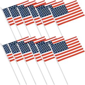 Fun Express – Polyester American Flag (7.5″ X 11.5″) for Fourth of July – Party Decor – General Decor – Flags – Fourth of July – 12 Pieces