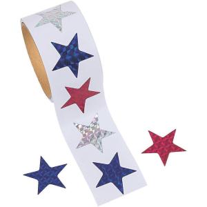 Fun Express – Prismatic Star Roll Stickers for Fourth of July – Stationery – Stickers – Stickers – Roll – Fourth of July – 1 Piece