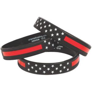Fun Express – Thin Red Line Rubber Bracelet for Fourth of July – Jewelry – Bracelets – Rubber Bracelets – Fourth of July – 12 Pieces