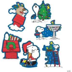 Fun Express 16″ – 23″ Peanuts Snoopy & Woodstock Christmas Cardstock Wall Cutouts – 6 Pieces