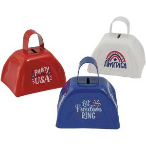 Fun Express 2 3/4″ x 2 1/2″ Patriotic Red, White & Blue Cowbell Noisemakers – 12 Pieces