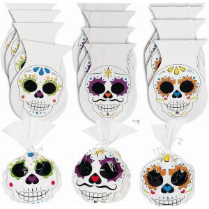 Fun Express Day of The Dead Cello Treat Bags for Halloween – Set of 12 – Dia de Los Muertos Party Supplies