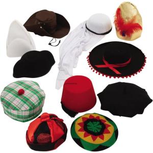 Fun Express Funny Hats for Kids & Adults – Crazy Hat Assortment Set of 12 | Silly Costume Props for Dress Up Play, Parties & Creative Activities | Cultural World Styles Collection