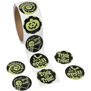 Fun Express Glow-in-the-Dark Halloween Sticker Roll – 100 Pieces