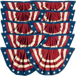 Fun Express Patriotic Bunting Banner 10 Pack – Premium Cotton American Flag Bunting for 4th of July Decorations Outdoor | Red White Blue Decorations for Memorial Day, Veterans Day & USA Party Decor