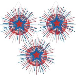 Fun Express Patriotic USA Straw Wreath Craft Kit – Makes 3 – DIY 4th of July Craft Kits