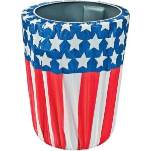 Fun Express Stars & Stripes Plastic Trash Can Cover, 1 Cover, Great Decoration for Cookouts, 4th of July, Memorial Day and Verteran’s Day Events