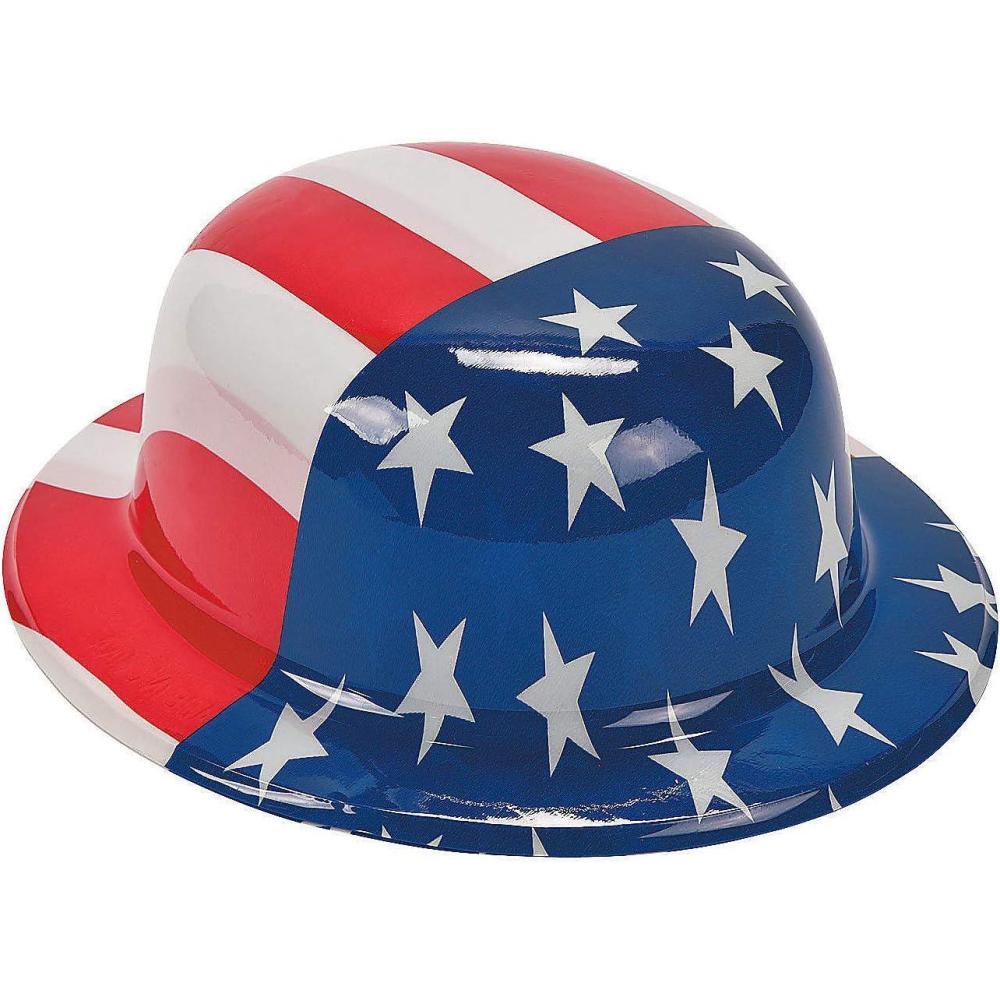 image:imageFun Express  American Flag Plastic Derby Hat 1 pc for Fourth of July  Apparel Accessories  Hats  Party Hats  Fourth of July  1 Piece Multicolored