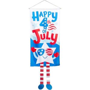 Patriotic “Happy 4th of July” Star Dangle-Leg Door Sign – (27″ x 68″) 1 Pc – Polyester Material- Ideal for Independence Day and National Celebrations