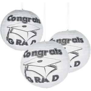 Fun Express – Congrats Grad White Paper Lanterns for Graduation – Party Decor – Hanging Decor – Lanterns – Graduation – 6 Pieces