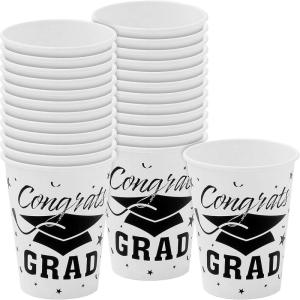 Fun Express CONGRATS GRAD WHITE 9OZ CUPS (25PC) – Party Supplies – 25 Pieces