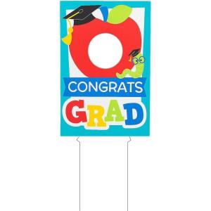 Fun Express Graduation Party Elementary Graduate Face Yard Sign – Graduation Party Decorations – Graduate Grad Waterproof Lawn Yard Signs – College High School Outdoor Lawn Decorations