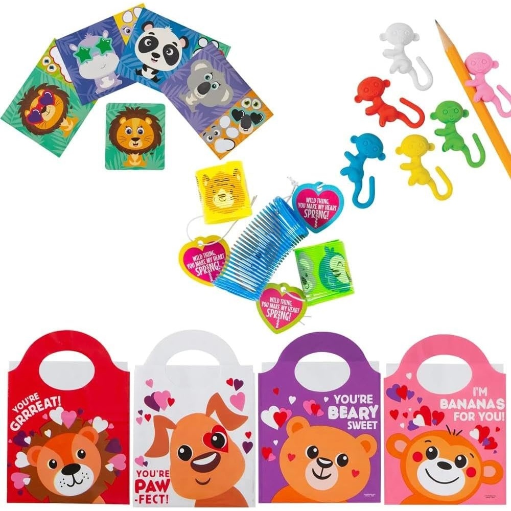 image:imageFun Express 292 Pc Bulk Valentines Day Party Animals Goodie Bag Kit for 48