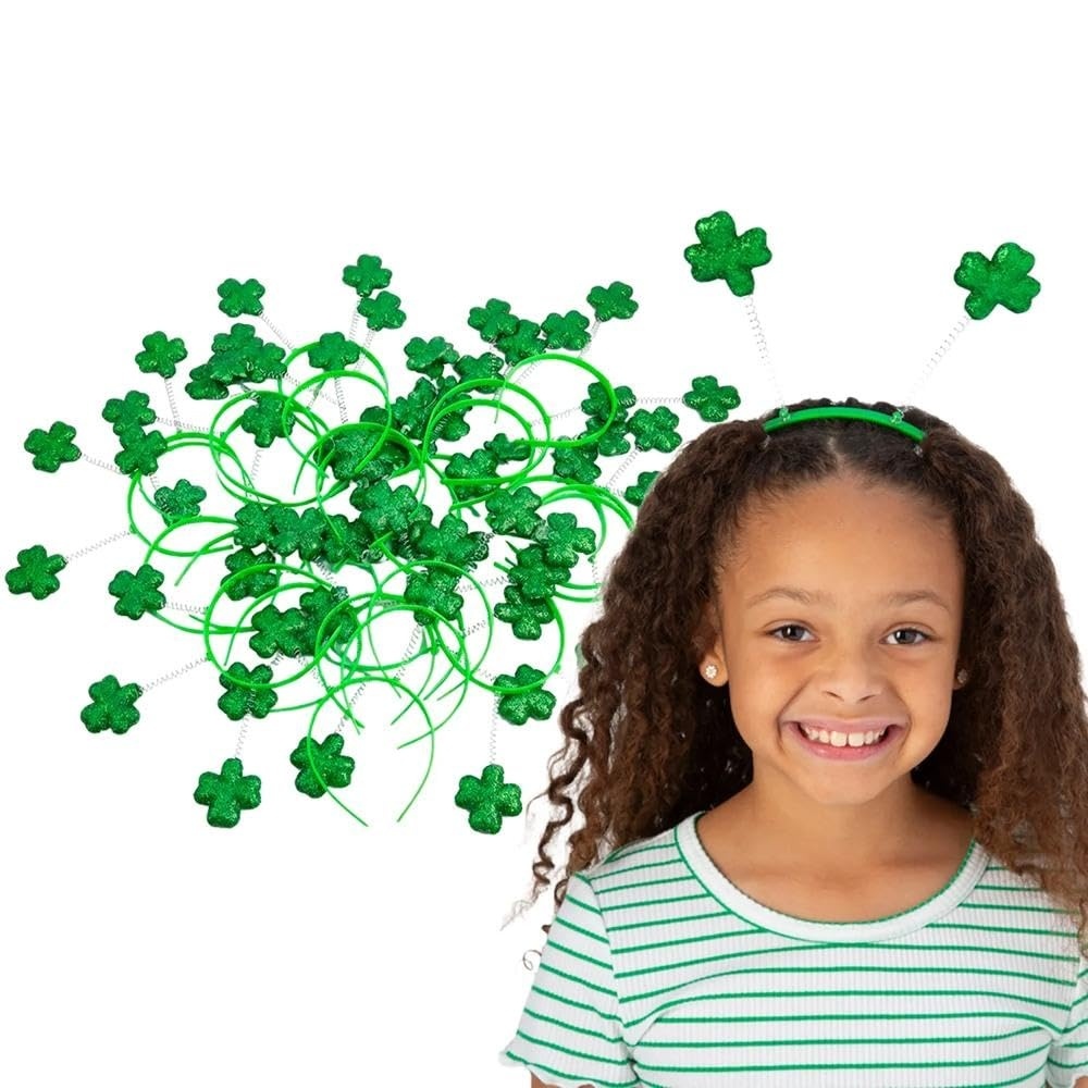 image:imageFun Express 5 x 8 34 Bulk 60 Pc Green St Patricks Day Glitter Shamrock Head Boppers