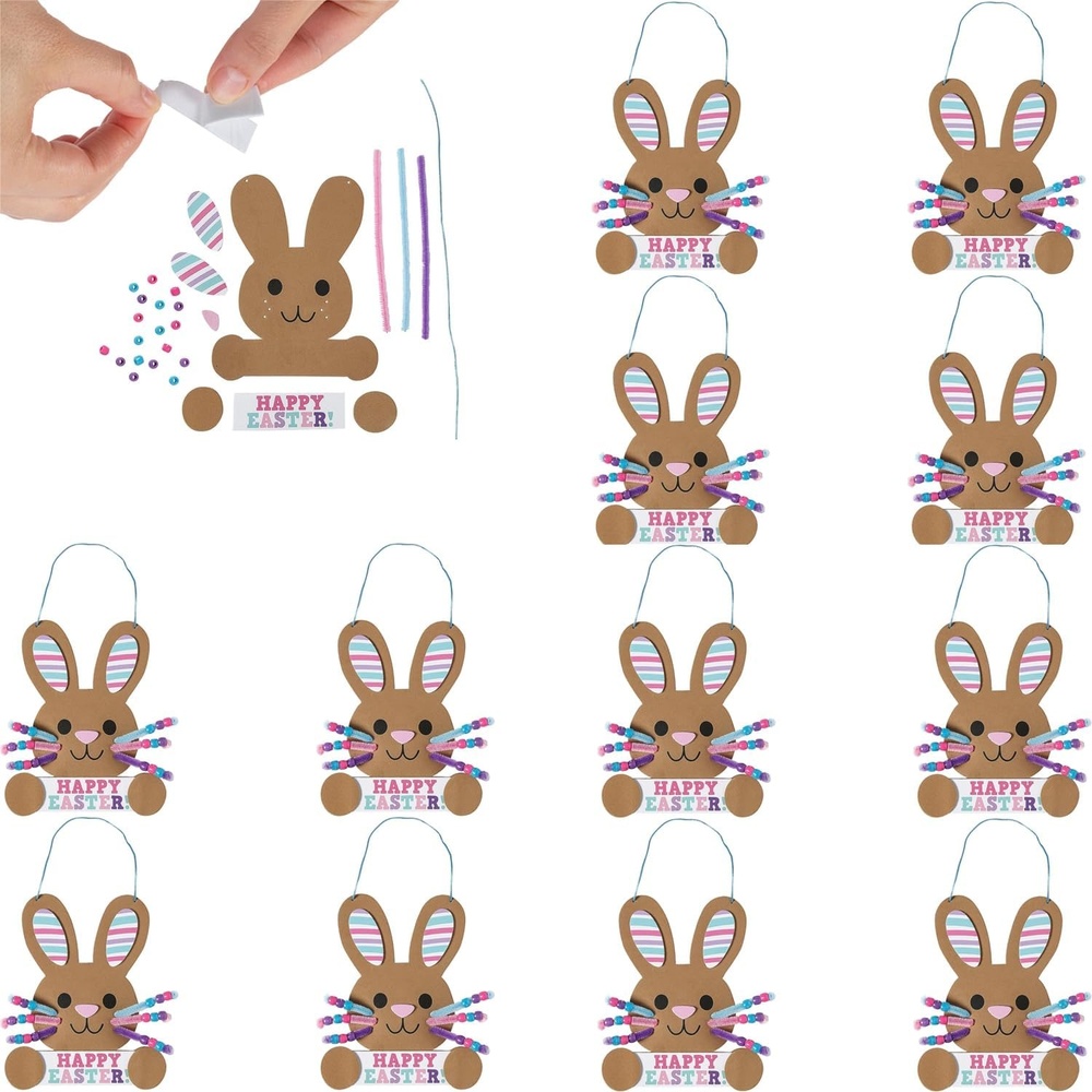 image:imageFun Express Easter Bunny Bead Whiskers Sign Craft Kit 12 Sets Perfect for Easter Baskets amp Egg Hunt Activities