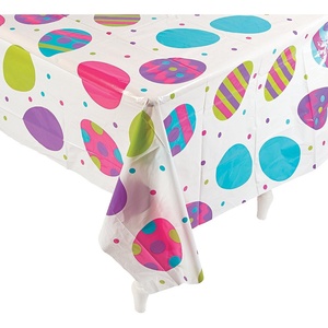 Fun Express Easter Egg Print Plastic Tablecover – Disposable Table Cloth – Easter Party Supplies