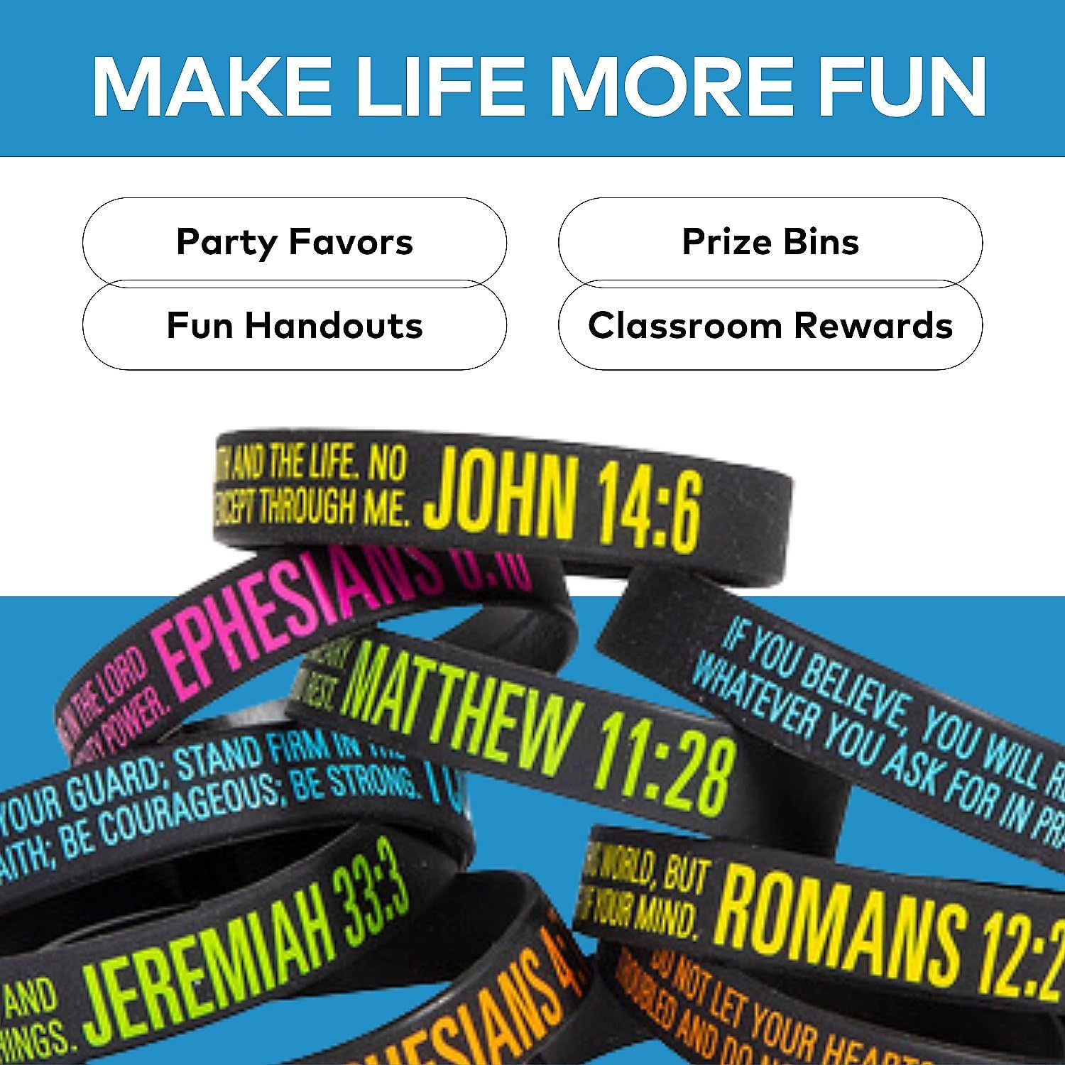 image:imageFun Express Bible verse bracelets rubber bracelets bulk 100 pack Christian bracelets for kids and adults wwjd bracelets silicone wristbands religious gifts for church sunday school vbs