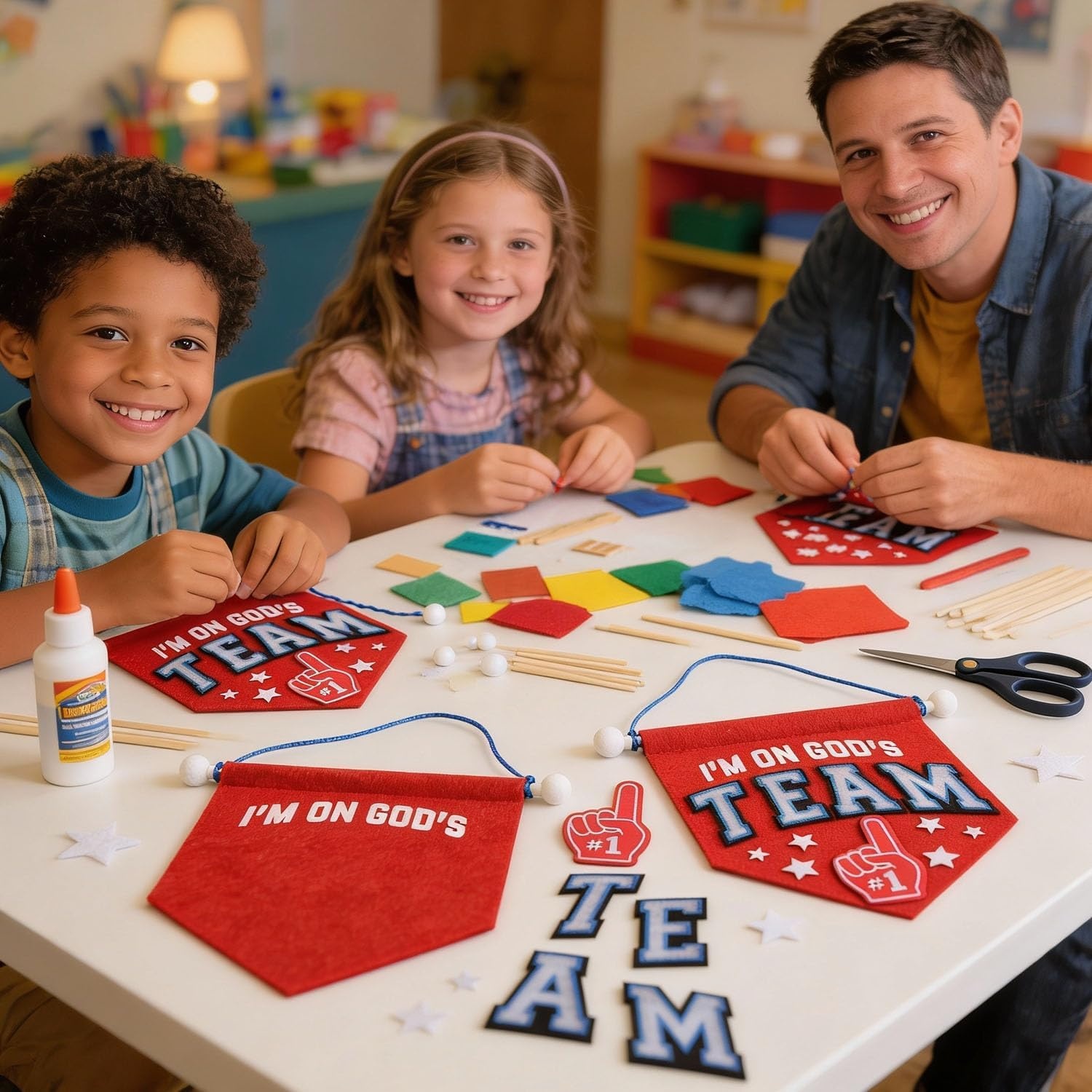 image:imageFun Express Im On Gods Team Red Felt Banner Craft Kit 12 Sets Perfect for DIY Religious Decorations Church Events amp Sunday School Activities