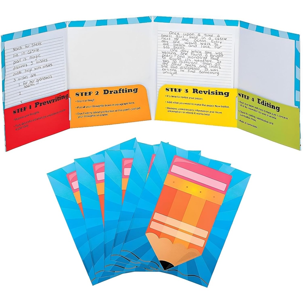image:imageFun Express Writing Process Paper folders with Pockets 24 Pack Bulk folders for documents Cute School Supplies with 4 Pocket Folder Design Colored folders for School Classroom folders for TeachersContemporary