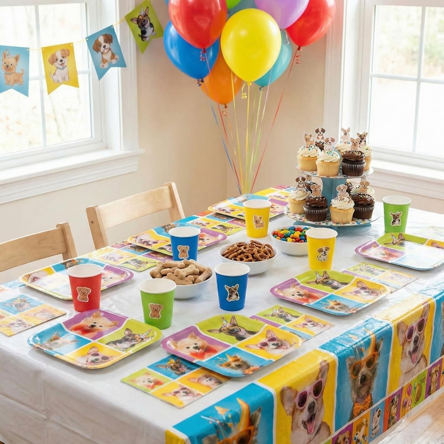 image:imageFun Express 9 14 Birthday Puppy Party Square Paper Dinner Plates 8 Count