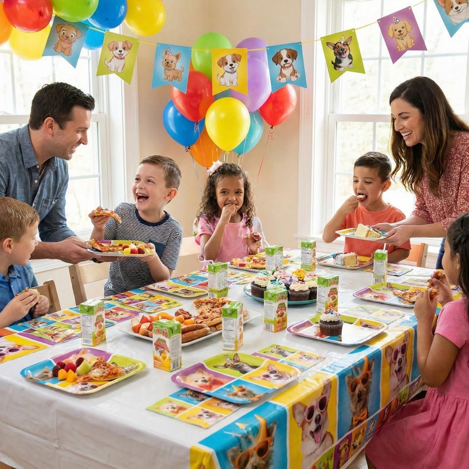 image:imageFun Express 9 14 Birthday Puppy Party Square Paper Dinner Plates 8 Count