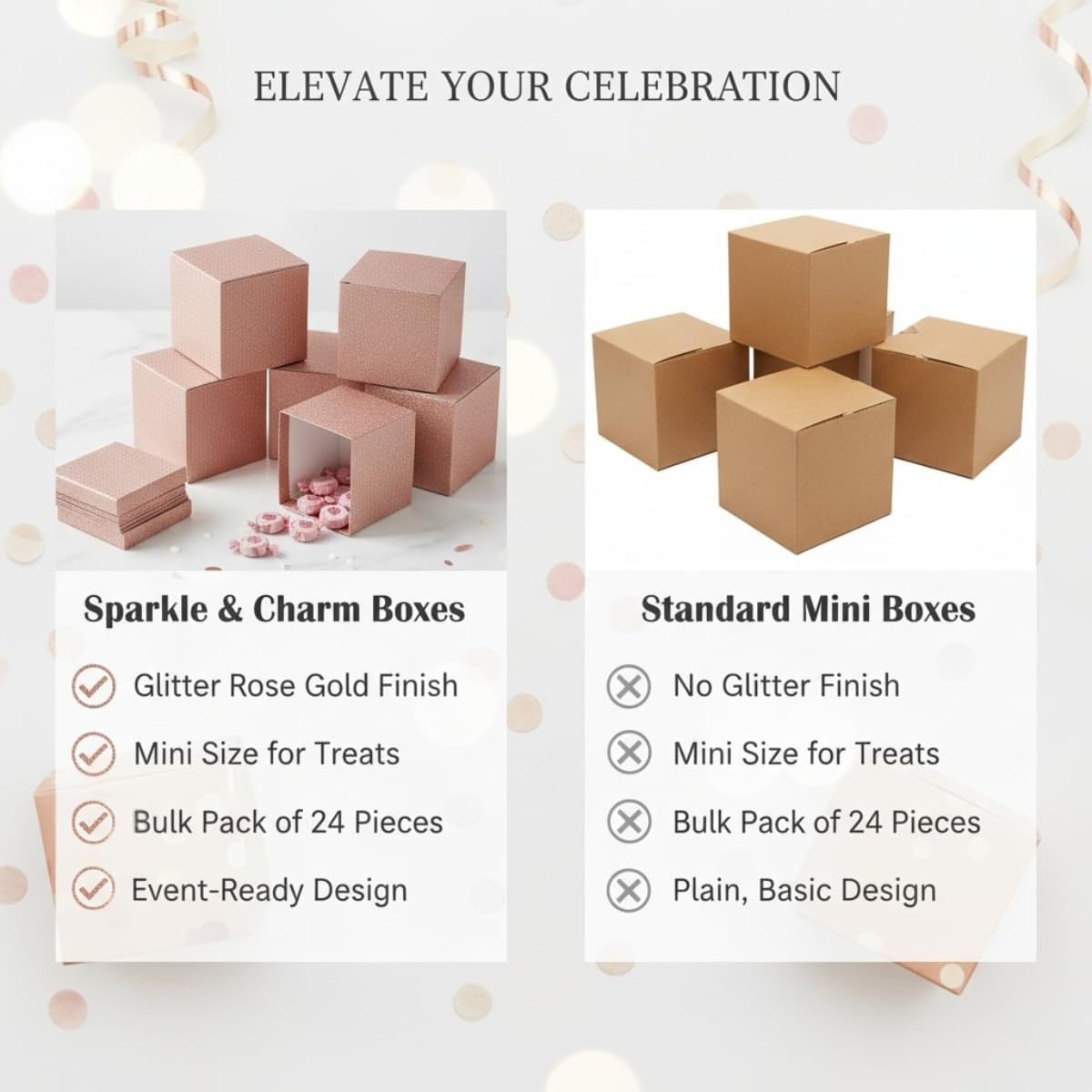 image:imageFun Express Rose Gold Glitter Mini Favor Boxes bulk set of 24 Great for Wedding and Party Supplies