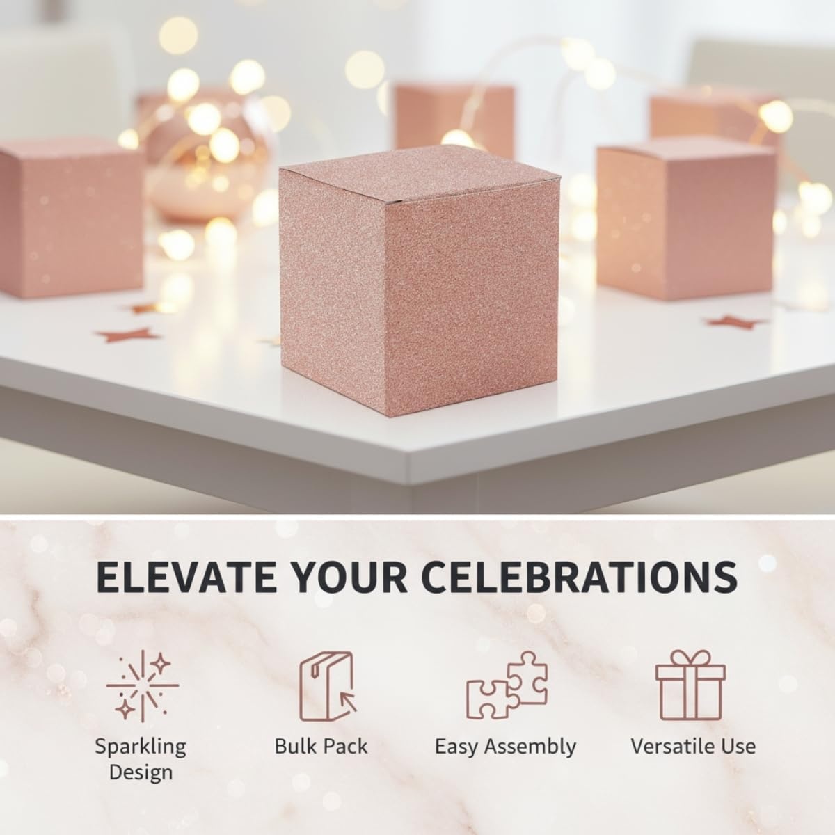 image:imageFun Express Rose Gold Glitter Mini Favor Boxes bulk set of 24 Great for Wedding and Party Supplies