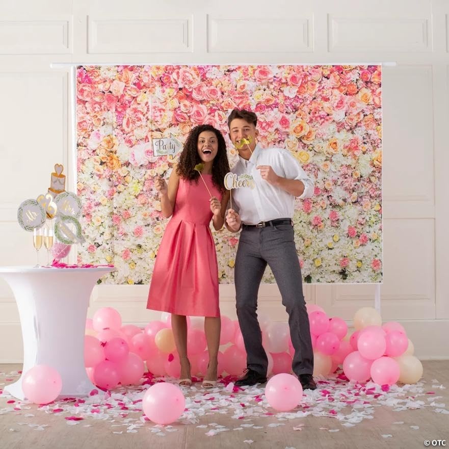 image:imagePink Floral Wedding Backdrop Kit 2 Pieces with Frame and Polyester Backdrop for Weddings Receptions and Photo Booths