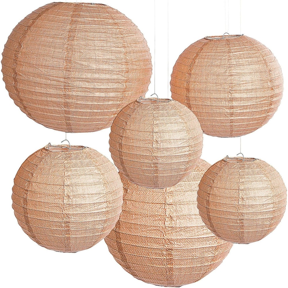 image:imageFun Express Burlap Print Paper Hanging Lantern Assort for Wedding Party Decor Hanging Decor Lanterns Wedding 6 Pieces