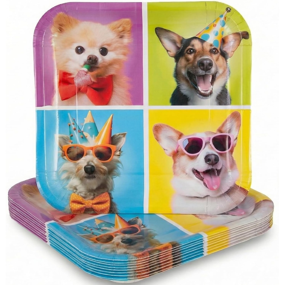 image:imageFun Express 9 14 Birthday Puppy Party Square Paper Dinner Plates 8 Count