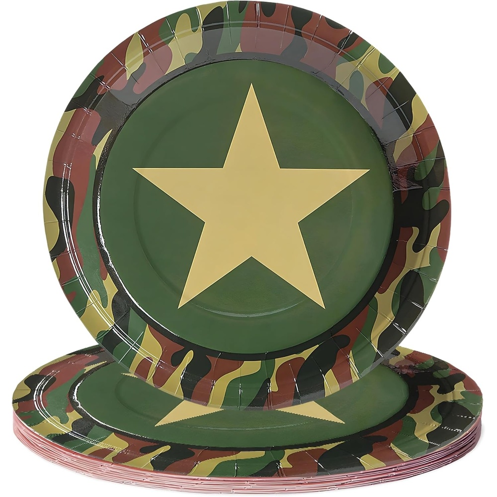 image:imageFun Express Camouflage Army Star Paper Dinner Plates  Camouflage Star Themed Disposable Dessert Plates  Tableware Army Camouflage Disposable for Birthday Baby Shower Party Decoration  8 Pieces